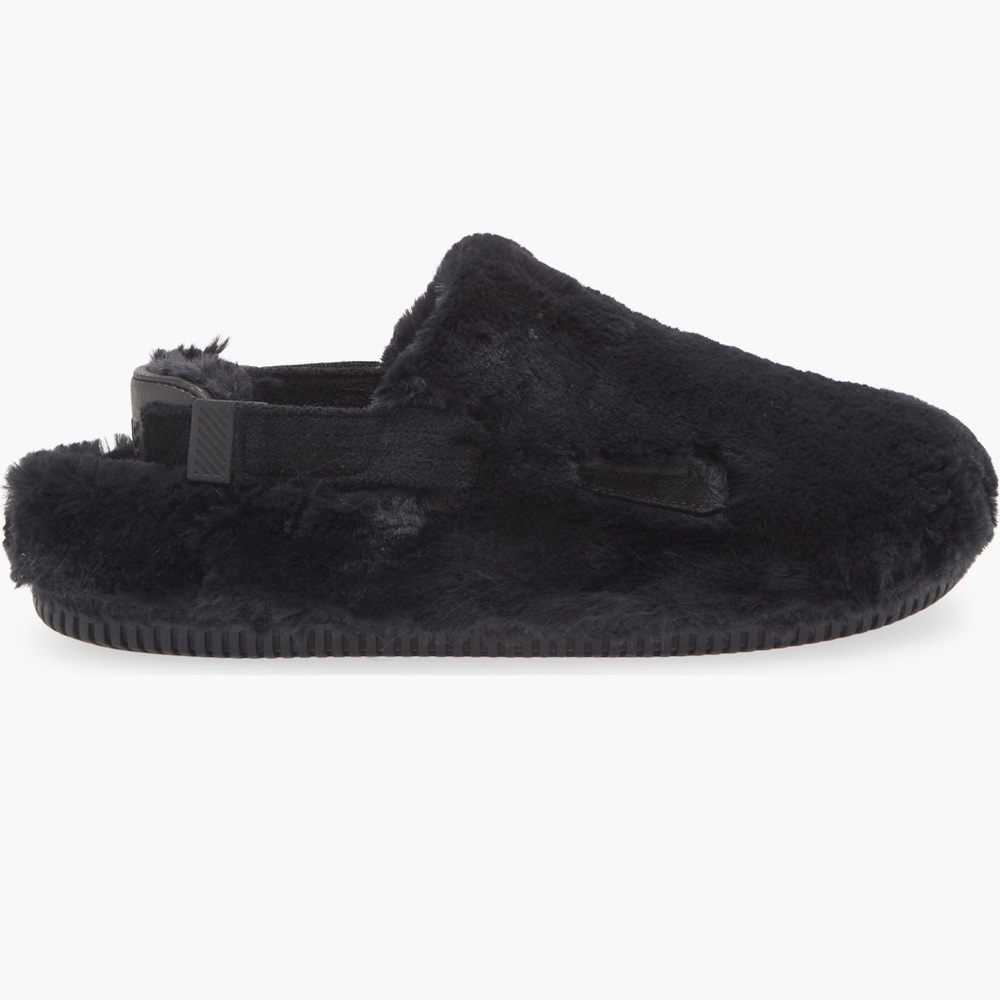 Nike Calm SE Women's Mules Black Faux Fur Slippers. Size 8! Black! Cozy! - Picture 2 of 13